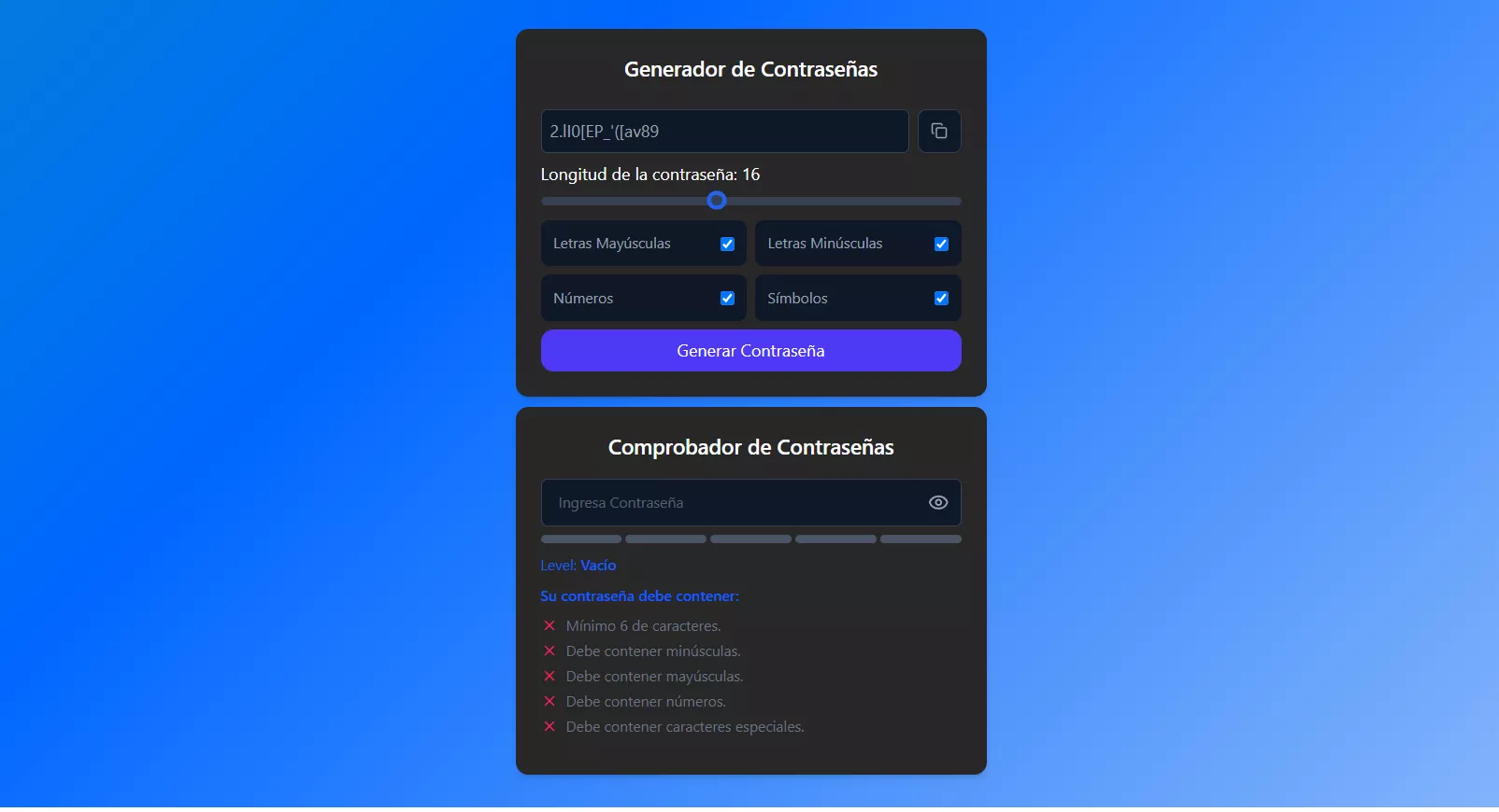 Vista previa de la aplicación